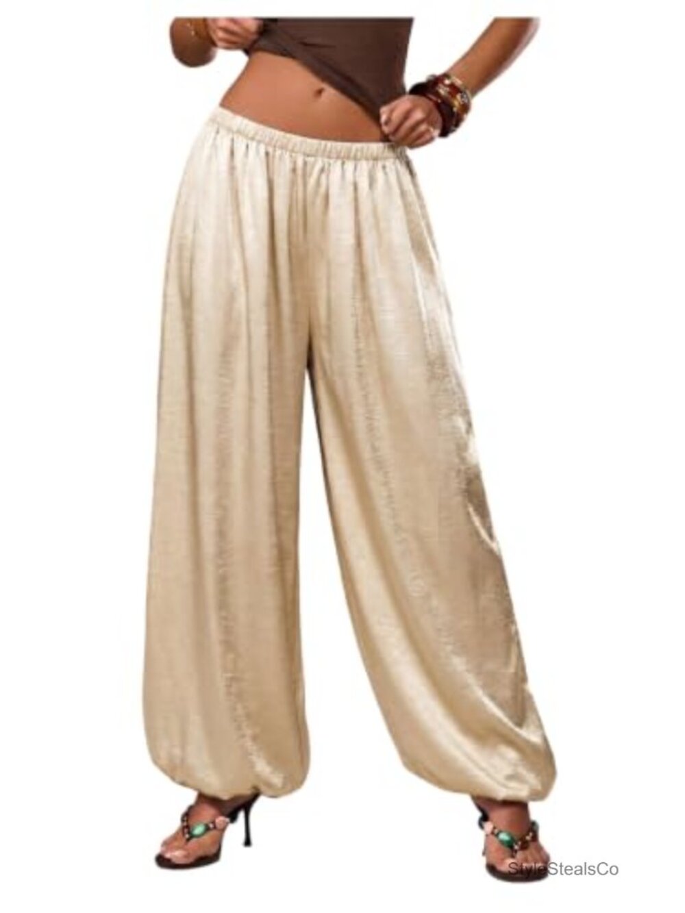 Satin Balloon Pants Elegant Joggers Wide Leg Trousers Loose Fit